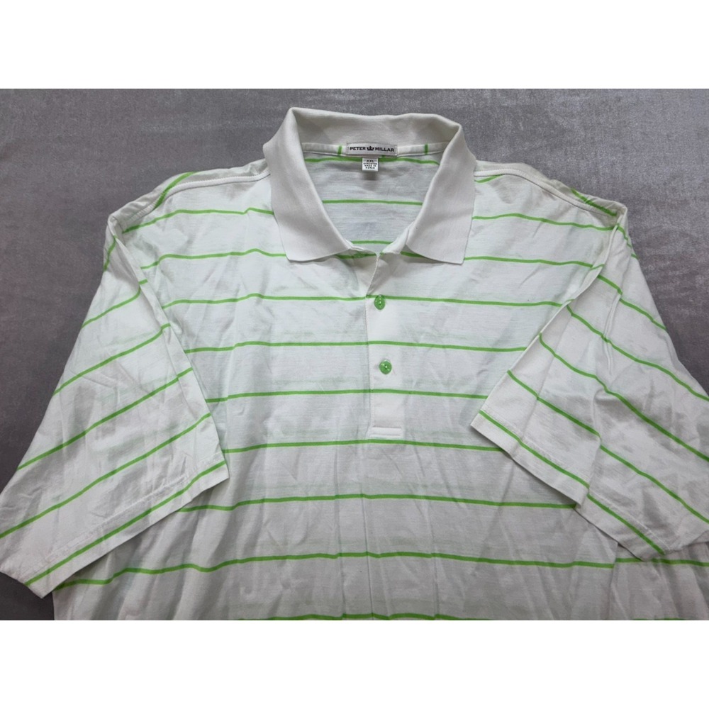 Peter Millar 100% Cotton Golf Polo‎ Shirt Striped White Green XXL